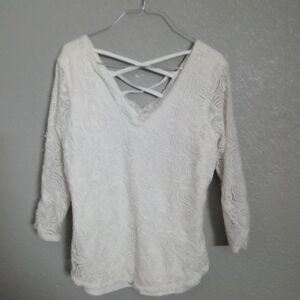 No Boundaries White Lace 3/4 Sleeve Backless Blouse ( Bag M )
